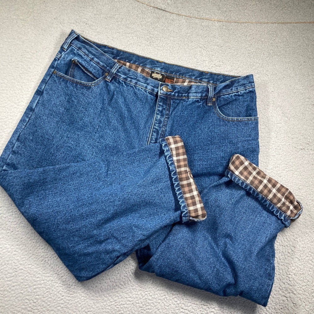 Guide Gear Flannel Lined Jeans Big Men 46x30 Blue Plaid Insulated Workwear Denim